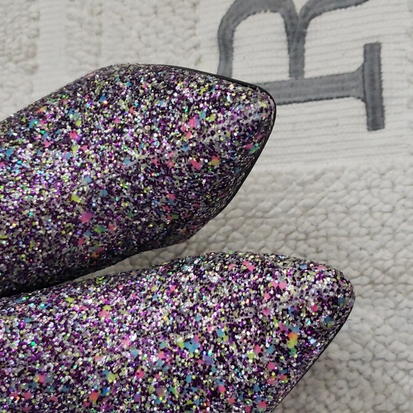 ALLEGRA K GLITTER POINTED TOE CHUNKY HEEL PURPLE ANKLE BOOTS - Picture 9 of 12